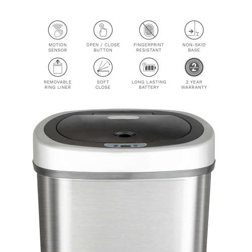 NineStars Automatic Motion Sensor Touchless Stainless Steel Kitchen Dustbin - 50L