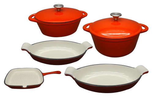 7 Piece Cast Iron Enamel Cookware Pot Set - RED please read
