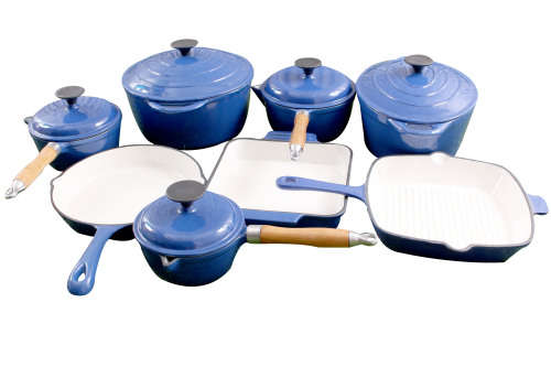 9 Piece Cast Iron Enamel Cookware Pot Set - Orange - [Second hand] PLEASE READ