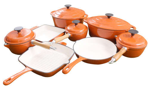 9 Piece Cast Iron Enamel Cookware Pot Set - Orange - [Second hand] PLEASE READ