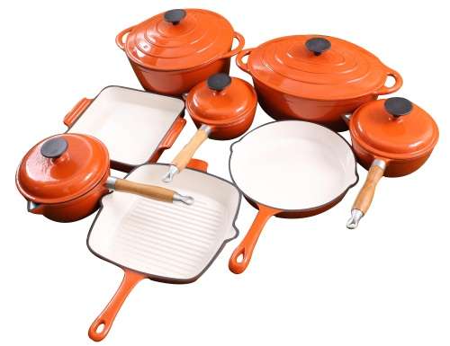 9 Piece Cast Iron Enamel Cookware Pot Set - Orange - [Second hand] PLEASE READ