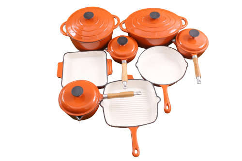 9 Piece Cast Iron Enamel Cookware Pot Set - Orange - [Second hand] PLEASE READ