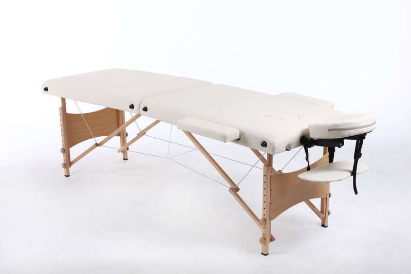 Hazlo Premium Portable Massage Table Bed 2 section (Wooden) - Cream (Second hand)