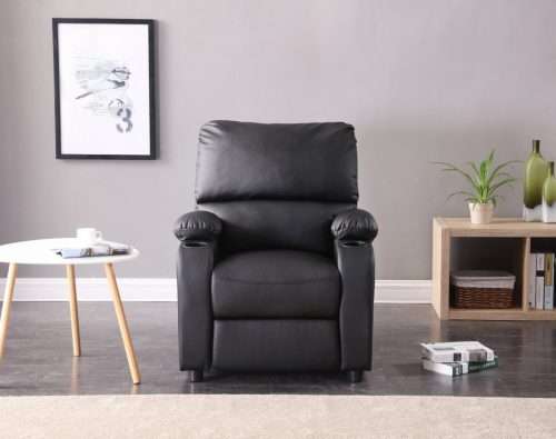 Hazlo Faux Leather Recliner Couch Sofa Chair With 2 Cup Holders - Black (Second Hand)