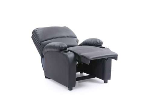 Hazlo Faux Leather Recliner Couch Sofa Chair With 2 Cup Holders - Black (Second Hand)