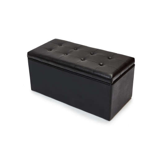 3-Piece Faux Leather Storage Ottoman Set - Black