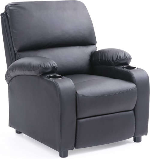 Hazlo Faux Leather Recliner Couch Sofa Chair With 2 Cup Holders - Black (Second Hand)