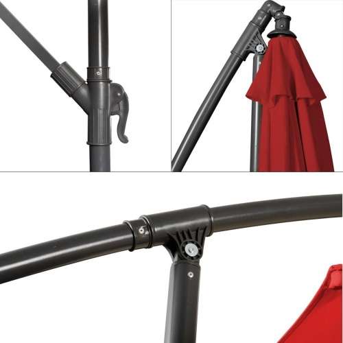 Hazlo Outdoor Patio Cantilever Umbrella With Solar Panel Led Lights - Red