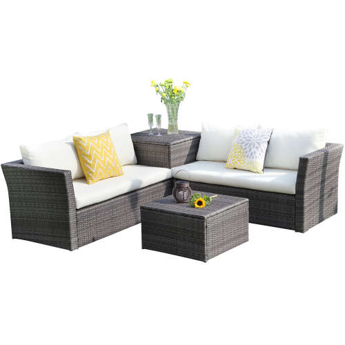 Hazlo Suécia 4 Piece Outdoor Wicker Sofa Patio Set - Grey