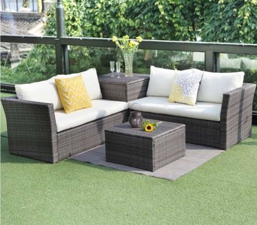 Hazlo Suécia 4 Piece Outdoor Wicker Sofa Patio Set - Grey