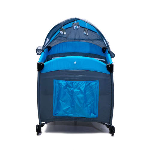 Baneen Baby Cot Crib with Diaper Changer, Net, Toys, Canopy, Wheels and Game Entrance - Blue