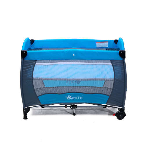Baneen Baby Cot Crib with Diaper Changer, Net, Toys, Canopy, Wheels and Game Entrance - Blue