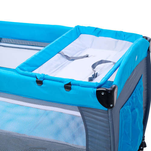 Baneen Baby Cot Crib with Diaper Changer, Net, Toys, Canopy, Wheels and Game Entrance - Blue