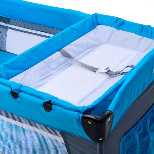 Baneen Baby Cot Crib with Diaper Changer, Net, Toys, Canopy, Wheels and Game Entrance - Blue