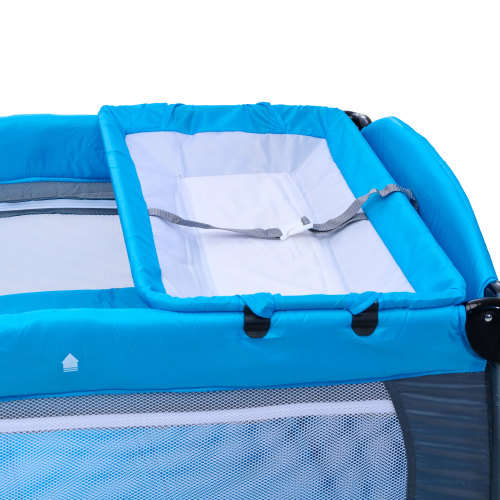 Baneen Baby Cot Crib with Diaper Changer, Net, Toys, Canopy, Wheels and Game Entrance - Blue