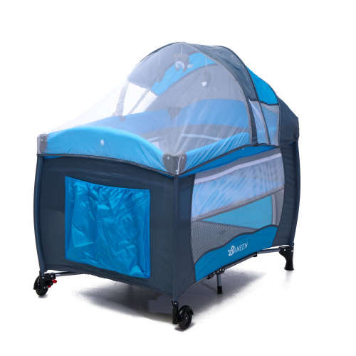 Baneen Baby Cot Crib with Diaper Changer, Net, Toys, Canopy, Wheels and Game Entrance - Blue
