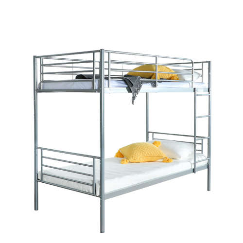 Hazlo Diana Single Over Metal Bunk Bed with Ladder - Modern Contemporary Style - Silver
