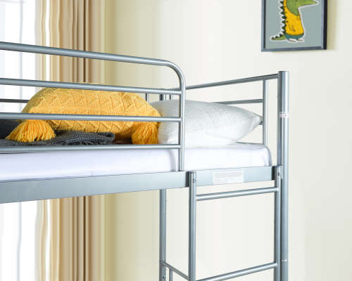 Hazlo Diana Single Over Metal Bunk Bed with Ladder - Modern Contemporary Style - Silver