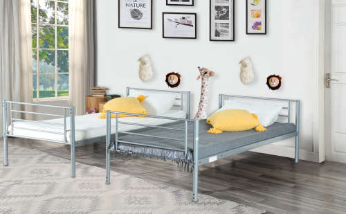 Hazlo Diana Single Over Metal Bunk Bed with Ladder - Modern Contemporary Style - Silver