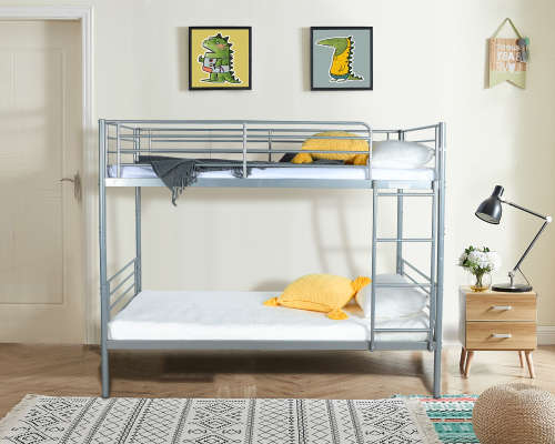 Hazlo Diana Single Over Metal Bunk Bed with Ladder - Modern Contemporary Style - Silver