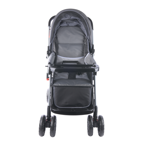 Baneen Baby Stroller Pram with Lift Up Foot Rest and Reversible handle - Grey Black