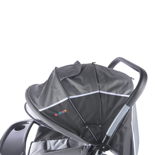 Baneen Baby Stroller Pram with Lift Up Foot Rest and Reversible handle - Grey Black