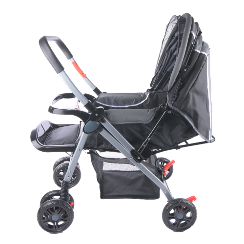 Baneen Baby Stroller Pram with Lift Up Foot Rest and Reversible handle - Grey Black