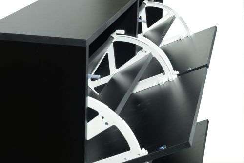 4 Door Tier Mirror Shoe Storage Organizer Cabinet - Black