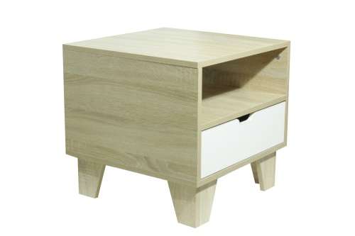 Hazlo Wooden Nightstand Bed Side Table with Storage Drawer - Oak White (RTS-0183)