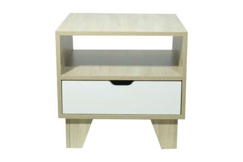 Hazlo Wooden Nightstand Bed Side Table with Storage Drawer - Oak White (RTS-0183)