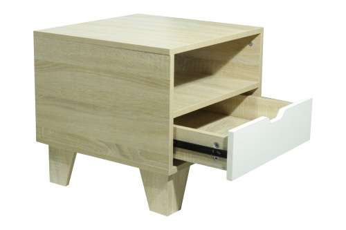 Hazlo Wooden Nightstand Bed Side Table with Storage Drawer - Oak White (RTS-0183)