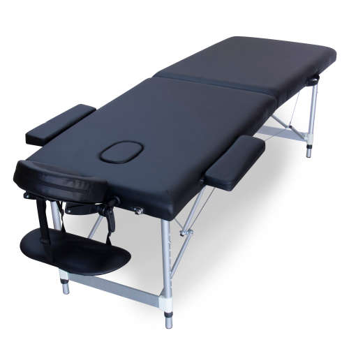 Hazlo Premium Portable Massage Table Bed 2 section (Aluminium) - Black