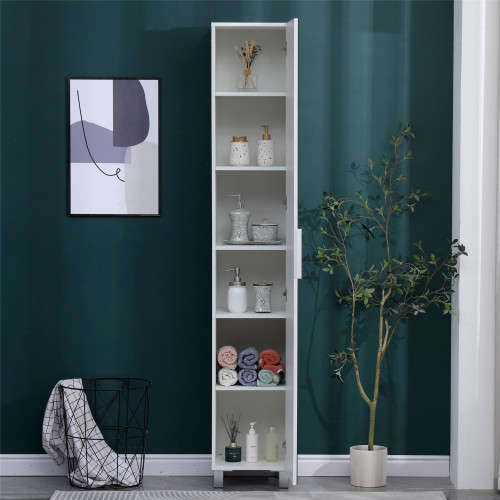 Hazlo Floor Standing Mirrored Bathroom Cabinet with 6 Shelves - White (Please read)