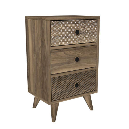 Hazlo Linda Nightstand Nightstand Side Table Pedestal With Three Drawers - Walnut