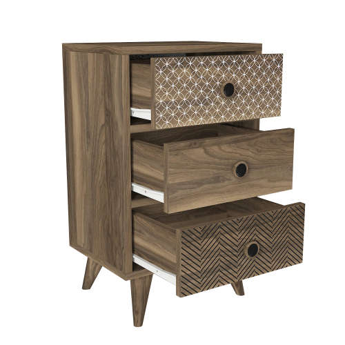 Hazlo Linda Nightstand Nightstand Side Table Pedestal With Three Drawers - Walnut