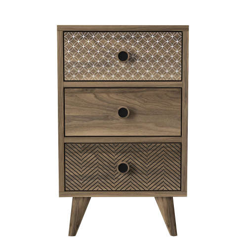 Hazlo Linda Nightstand Nightstand Side Table Pedestal With Three Drawers - Walnut