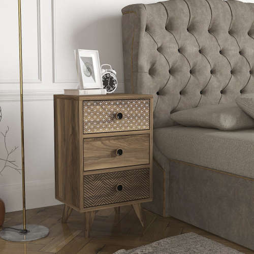 Hazlo Linda Nightstand Nightstand Side Table Pedestal With Three Drawers - Walnut
