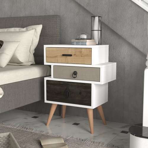 Hazlo Tri Colour Nightstand Side Table Pedestal With Three Drawers