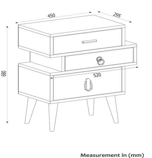 Hazlo Tri Colour Nightstand Side Table Pedestal With Three Drawers