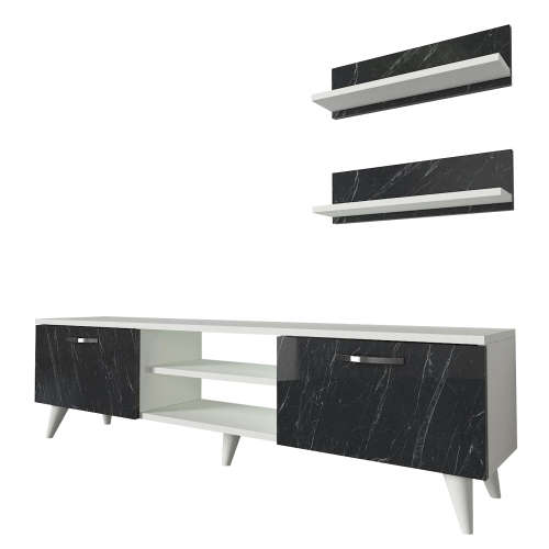 Hazlo Geacles Tv Unit Display Plasma Stand 2 Display Shelves White and Marmorean