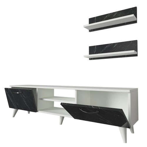 Hazlo Geacles Tv Unit Display Plasma Stand 2 Display Shelves White and Marmorean