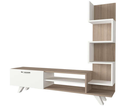Hazlo Ceren Tv Unit Plasma Stand 4 Display Shelves Bookcase White and Corboda