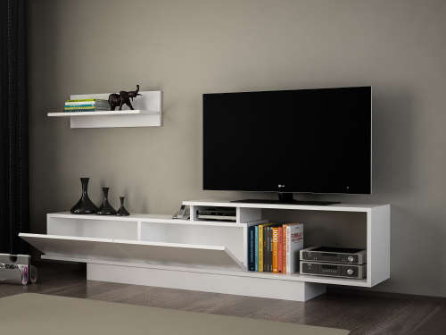 Hazlo Asos Tv Unit Plasma Stand Display Shelves Bookcase White and walnut secondhand