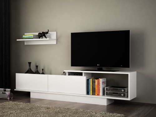 Hazlo Asos Tv Unit Plasma Stand Display Shelves Bookcase White and walnut secondhand