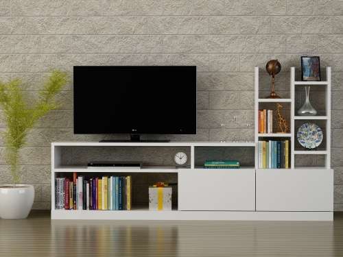 Hazlo Dolunay Tv Unit Plasma Stand Display Shelves Bookcase White
