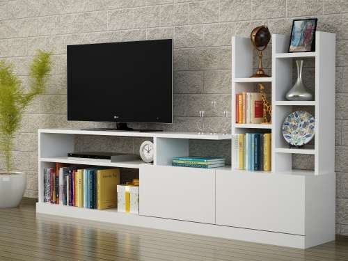 Hazlo Dolunay Tv Unit Plasma Stand Display Shelves Bookcase White