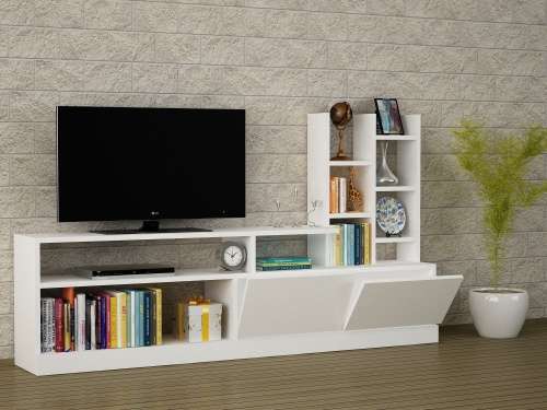 Hazlo Dolunay Tv Unit Plasma Stand Display Shelves Bookcase White