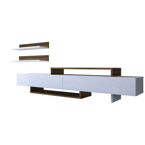 Hazlo Nirvana Tv Unit Plasma Stand Display Shelves Bookcase White and Walnut