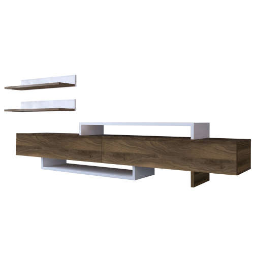 Hazlo Nirvana Tv Unit Plasma Stand Display Shelves Bookcase Walnut and White