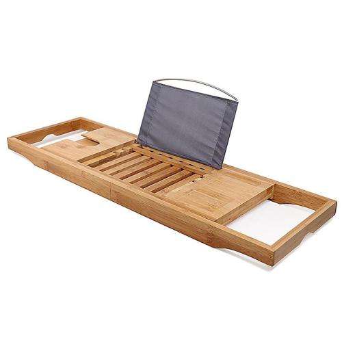 Hazlo Bamboo Bathtub Caddy Rack Holder with Tray and Extending Slides